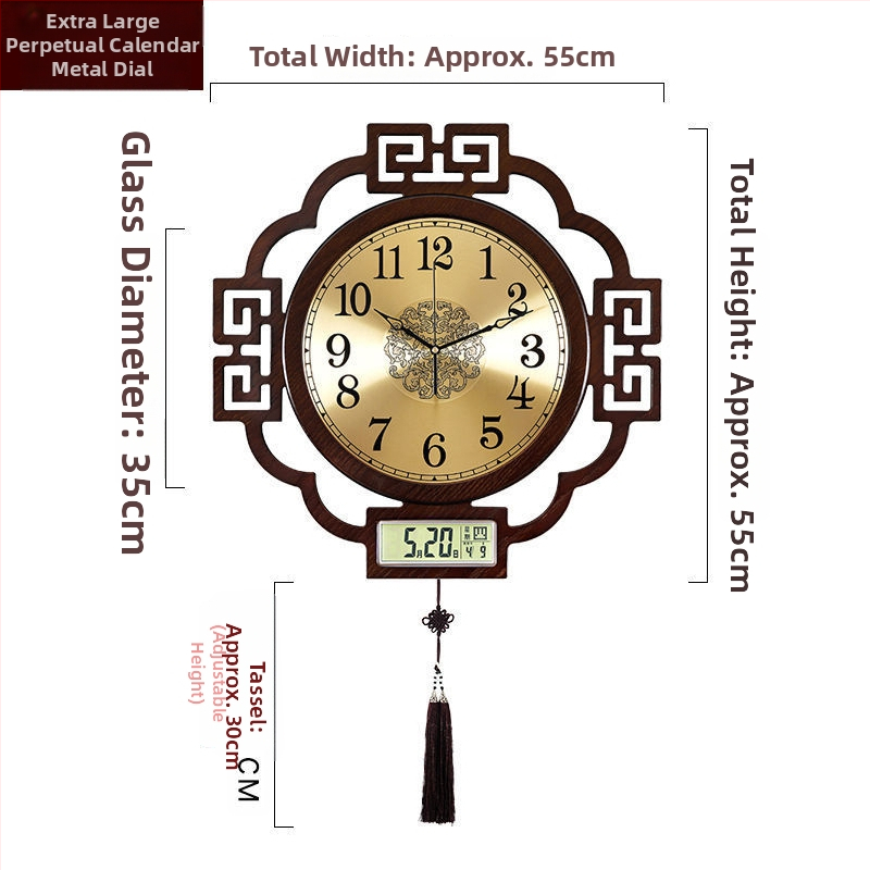 Zidni sat, kineskog stila, dvostrani, mehanizam skakućih sekundi, napajanje baterijom, drveni kućište, kvarcno staklo ogledalo