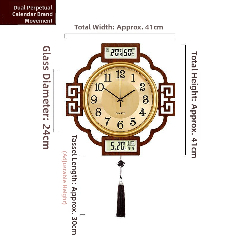 Zidni sat, kineskog stila, dvostrani, mehanizam skakućih sekundi, napajanje baterijom, drveni kućište, kvarcno staklo ogledalo