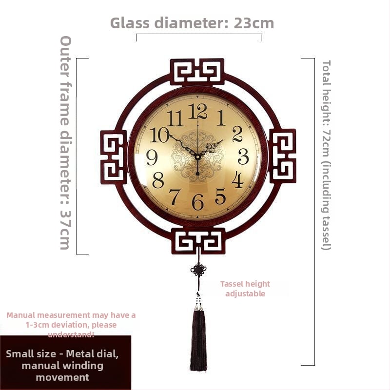 Zidni sat, kineskog stila, dvostrani, mehanizam skakućih sekundi, napajanje baterijom, drveni kućište, kvarcno staklo ogledalo