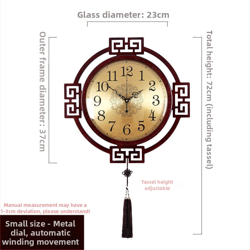 Zidni sat, kineskog stila, dvostrani, mehanizam skakućih sekundi, napajanje baterijom, drveni kućište, kvarcno staklo ogledalo