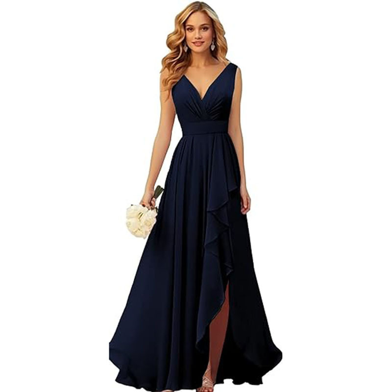 Rochie de seară din poliester, croială A-line, cu un umăr, talie înaltă, lungă.