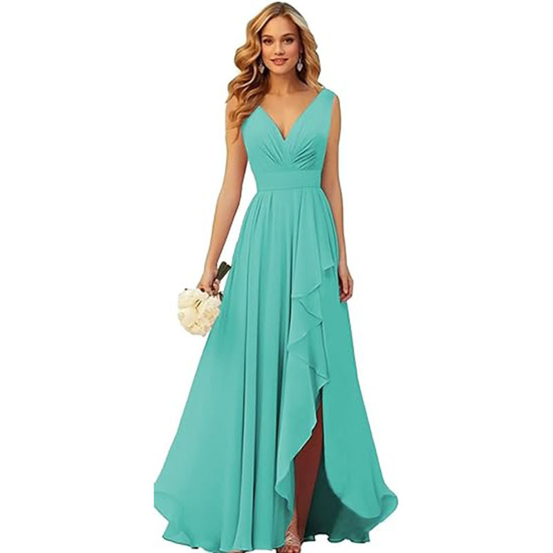 Rochie de seară din poliester, croială A-line, cu un umăr, talie înaltă, lungă.