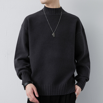 Muški pleteni džemper s polu-visokim ovratnikom, Slim fit, Dugi rukav, Uobičajena debljina, Akril vlakna