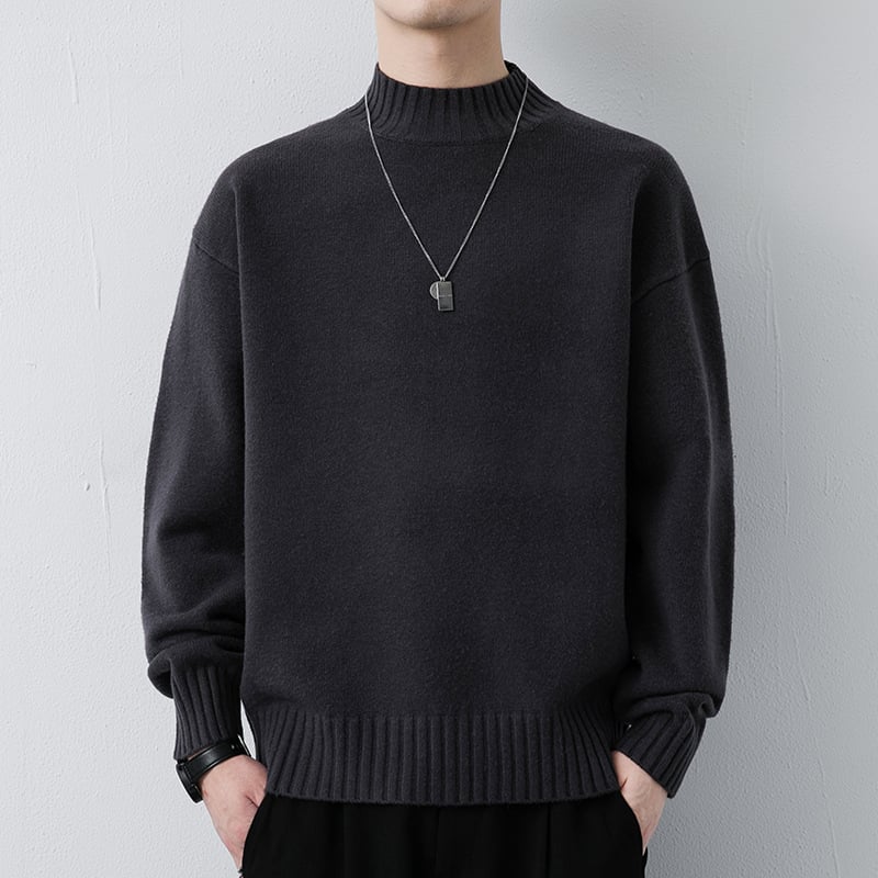 Muški pleteni džemper s polu-visokim ovratnikom, Slim fit, Dugi rukav, Uobičajena debljina, Akril vlakna
