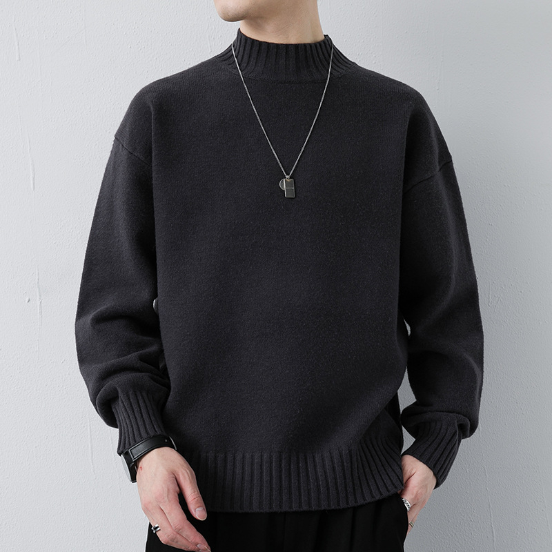 Muški pleteni džemper s polu-visokim ovratnikom, Slim fit, Dugi rukav, Uobičajena debljina, Akril vlakna