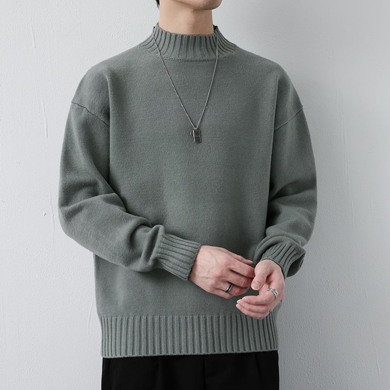 Muški pleteni džemper s polu-visokim ovratnikom, Slim fit, Dugi rukav, Uobičajena debljina, Akril vlakna