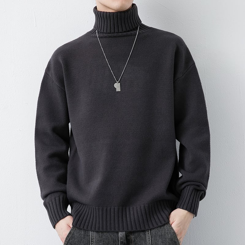 Muški pleteni džemper s polu-visokim ovratnikom, Slim fit, Dugi rukav, Uobičajena debljina, Akril vlakna