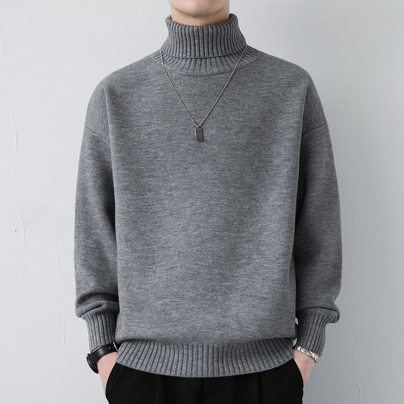 Muški pleteni džemper s polu-visokim ovratnikom, Slim fit, Dugi rukav, Uobičajena debljina, Akril vlakna