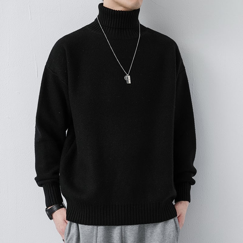 Muški pleteni džemper s polu-visokim ovratnikom, Slim fit, Dugi rukav, Uobičajena debljina, Akril vlakna