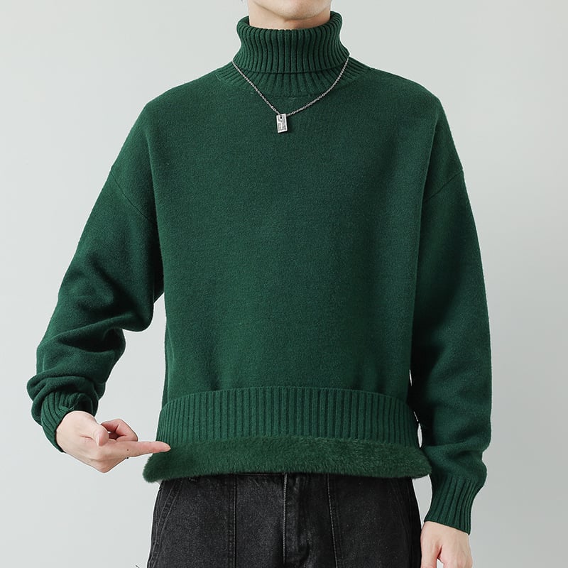 Muški pleteni džemper s polu-visokim ovratnikom, Slim fit, Dugi rukav, Uobičajena debljina, Akril vlakna