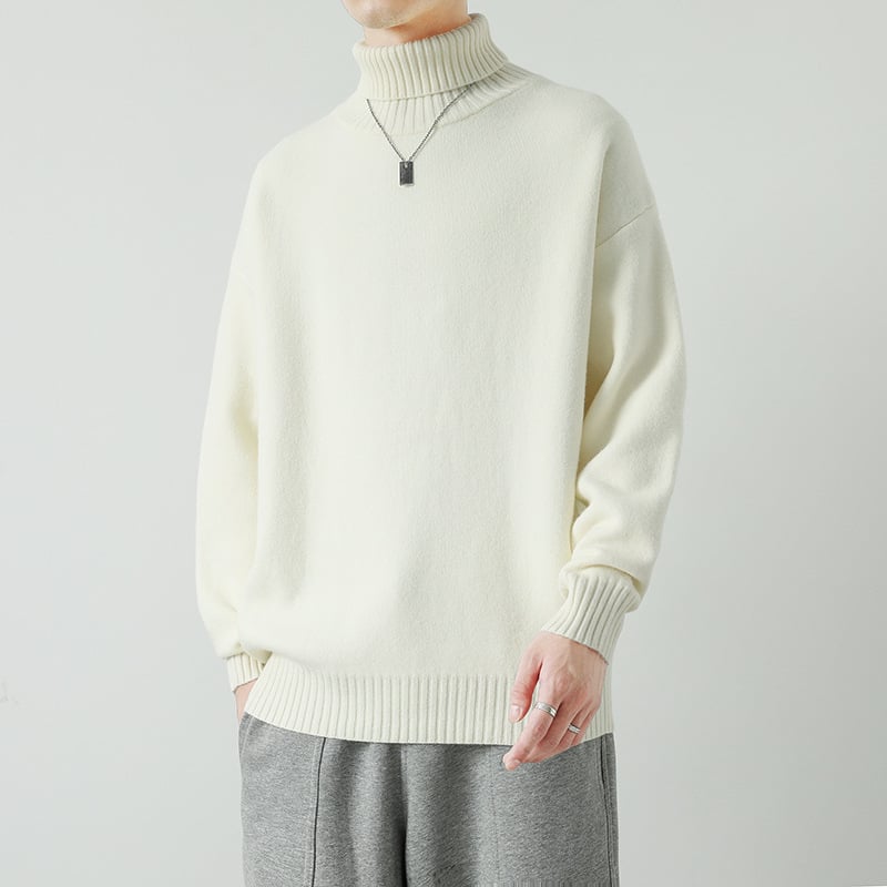 Muški pleteni džemper s polu-visokim ovratnikom, Slim fit, Dugi rukav, Uobičajena debljina, Akril vlakna