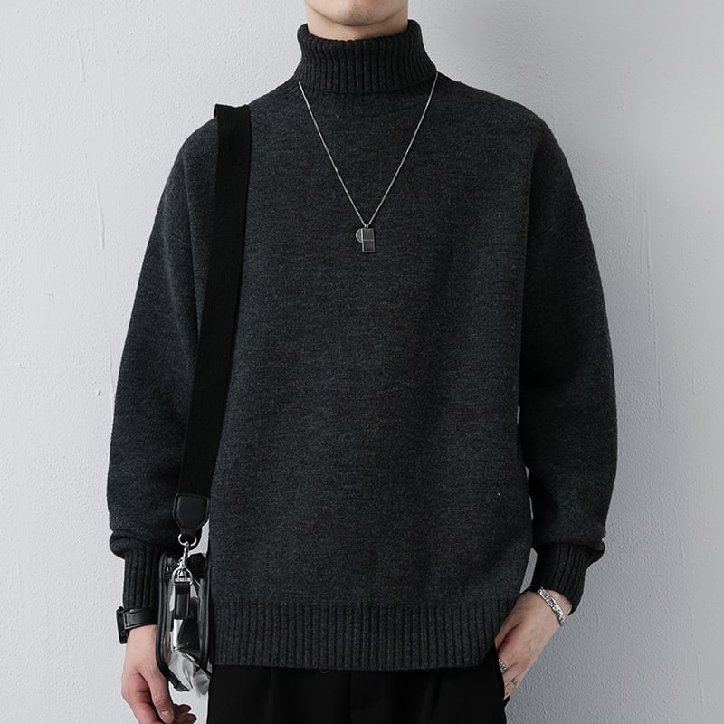 Muški pleteni džemper s polu-visokim ovratnikom, Slim fit, Dugi rukav, Uobičajena debljina, Akril vlakna