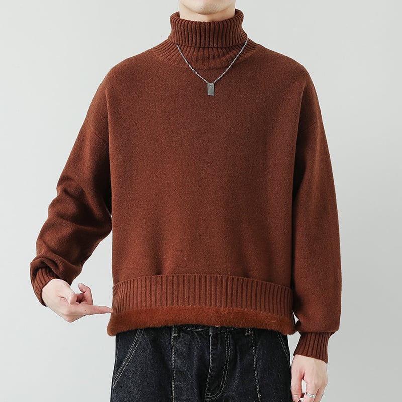 Muški pleteni džemper s polu-visokim ovratnikom, Slim fit, Dugi rukav, Uobičajena debljina, Akril vlakna