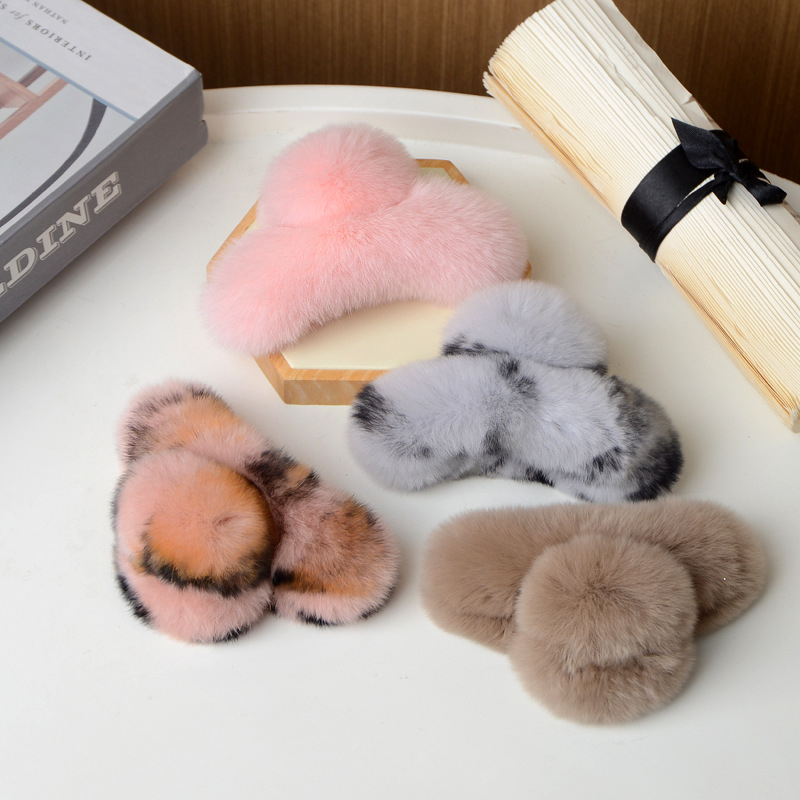 Clamă de păr din blană de iepure Rex, lucrată manual, pentru femei, accesorii din blană