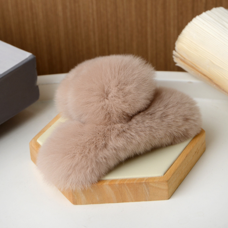 Clamă de păr din blană de iepure Rex, lucrată manual, pentru femei, accesorii din blană