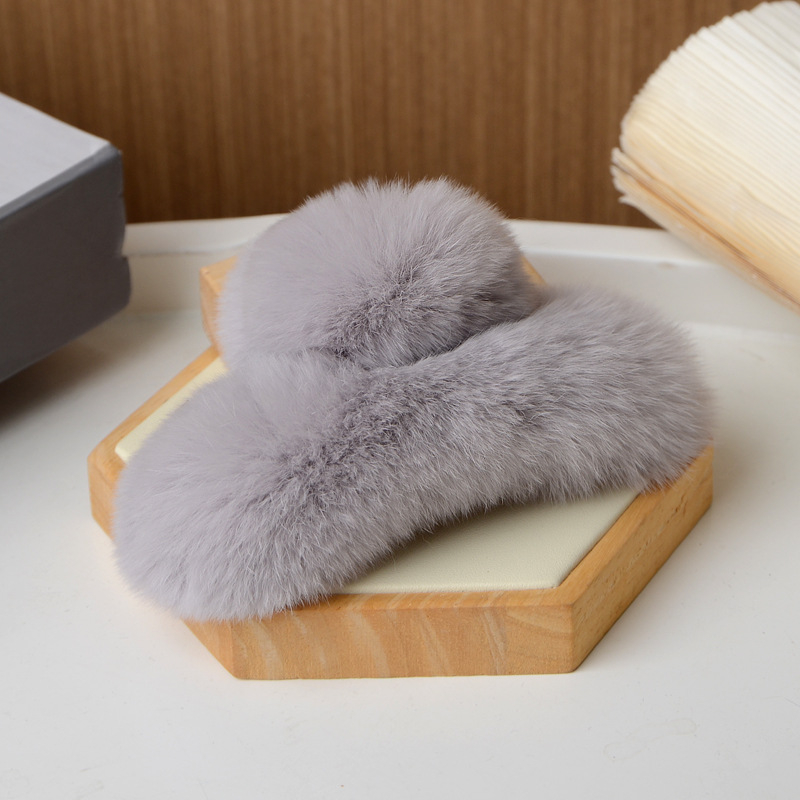 Clamă de păr din blană de iepure Rex, lucrată manual, pentru femei, accesorii din blană