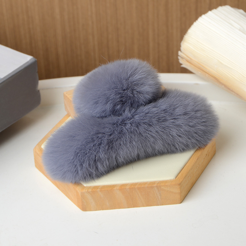 Clamă de păr din blană de iepure Rex, lucrată manual, pentru femei, accesorii din blană