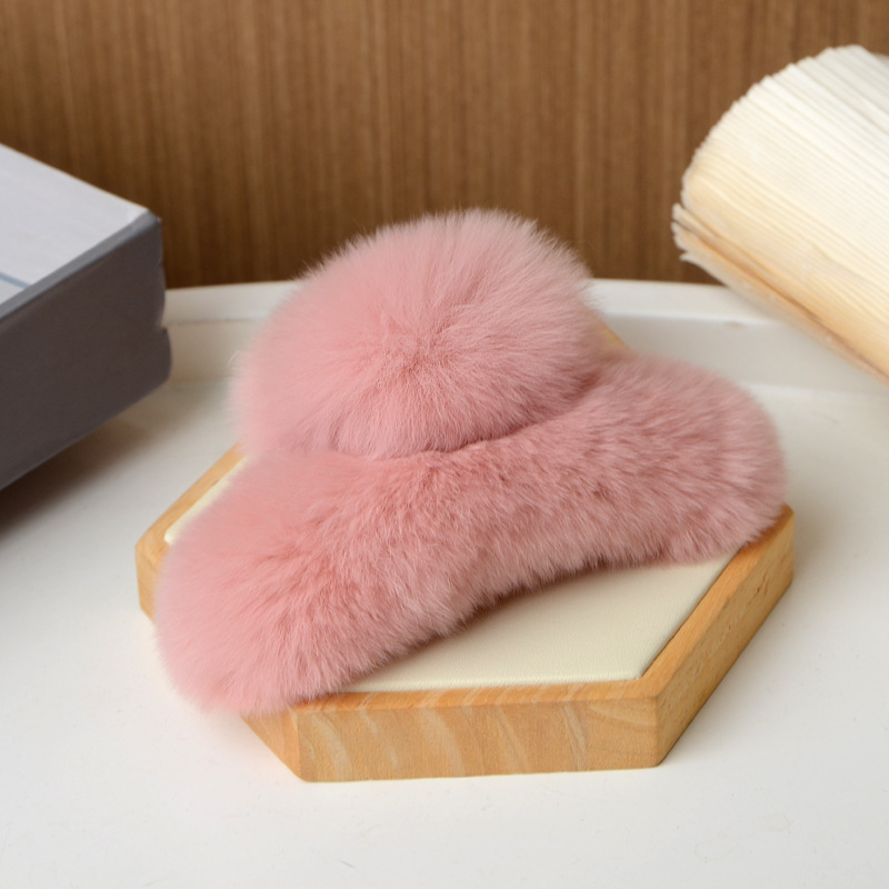 Clamă de păr din blană de iepure Rex, lucrată manual, pentru femei, accesorii din blană