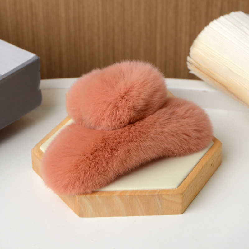 Clamă de păr din blană de iepure Rex, lucrată manual, pentru femei, accesorii din blană