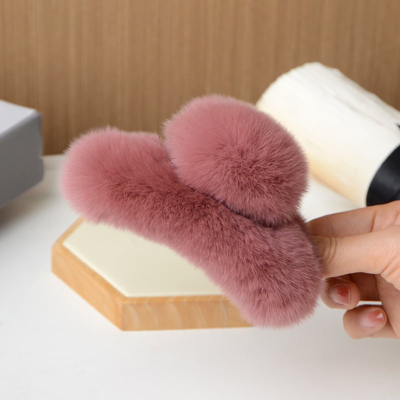 Clamă de păr din blană de iepure Rex, lucrată manual, pentru femei, accesorii din blană