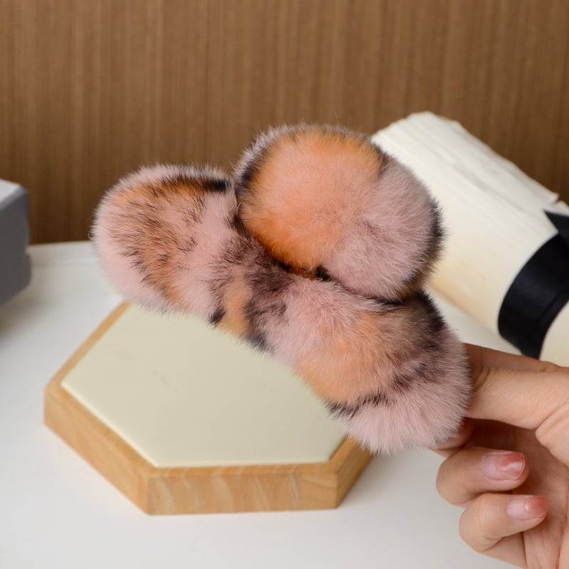 Clamă de păr din blană de iepure Rex, lucrată manual, pentru femei, accesorii din blană