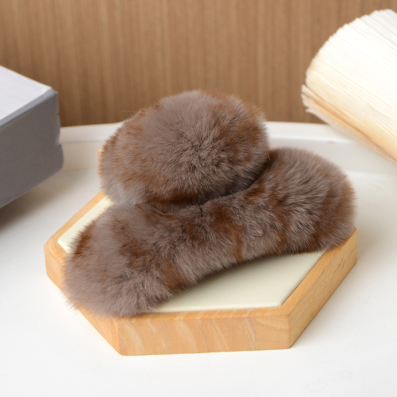 Clamă de păr din blană de iepure Rex, lucrată manual, pentru femei, accesorii din blană