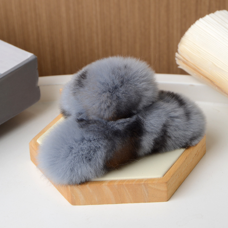 Clamă de păr din blană de iepure Rex, lucrată manual, pentru femei, accesorii din blană