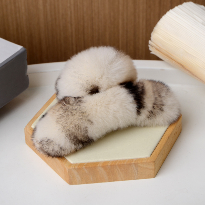 Clamă de păr din blană de iepure Rex, lucrată manual, pentru femei, accesorii din blană