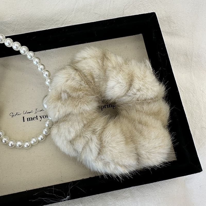 Guma za kosu od pliša s imitacijom minka, korejski stil, visoka elastičnost, ručna izrada, za žene, jesen-zima 2024