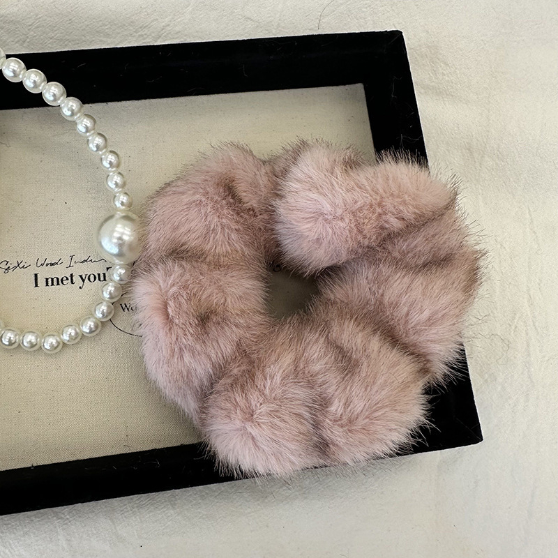 Guma za kosu od pliša s imitacijom minka, korejski stil, visoka elastičnost, ručna izrada, za žene, jesen-zima 2024