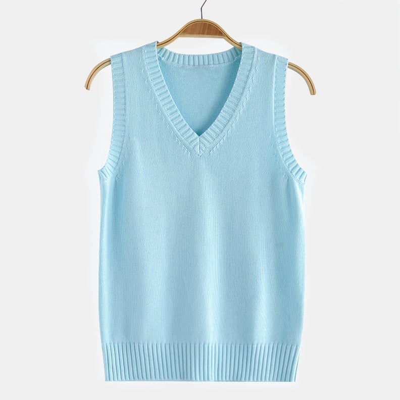 Vesta tricot JK stil, decolteu în V, tricot din bumbac pentru toamnă-iarnă