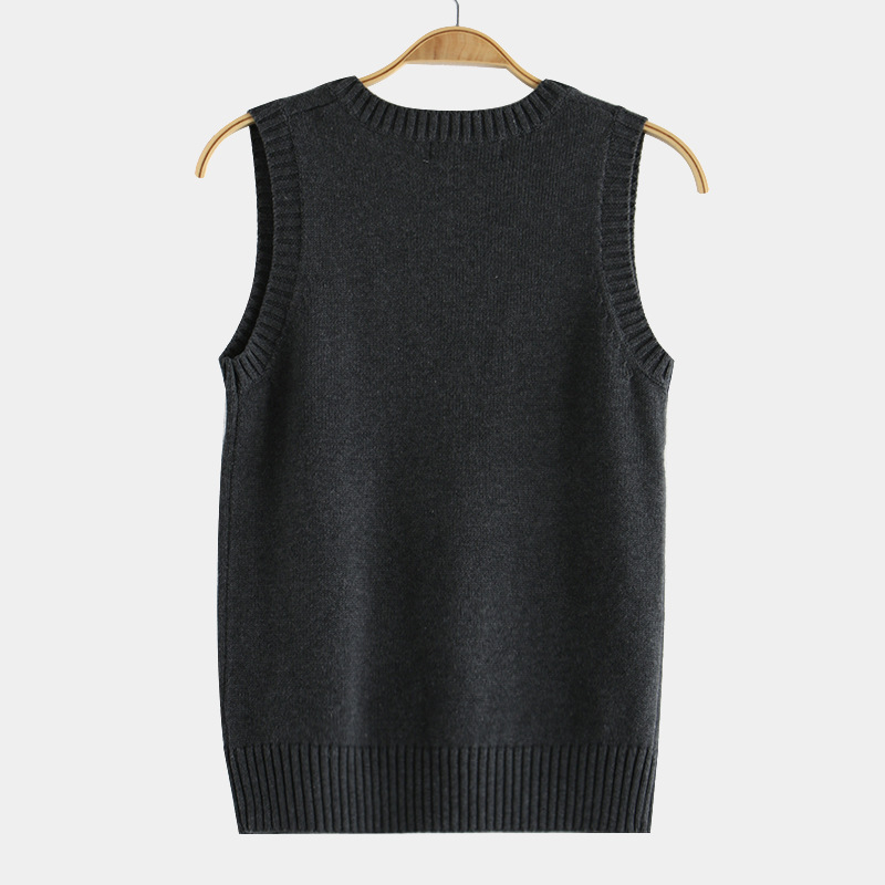 Vesta tricot JK stil, decolteu în V, tricot din bumbac pentru toamnă-iarnă