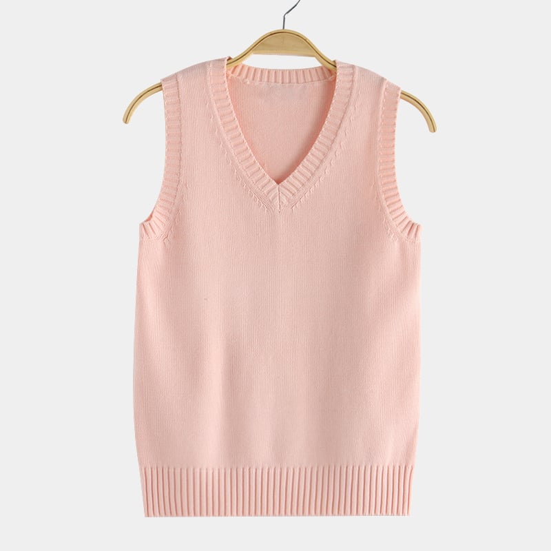 Vesta tricot JK stil, decolteu în V, tricot din bumbac pentru toamnă-iarnă