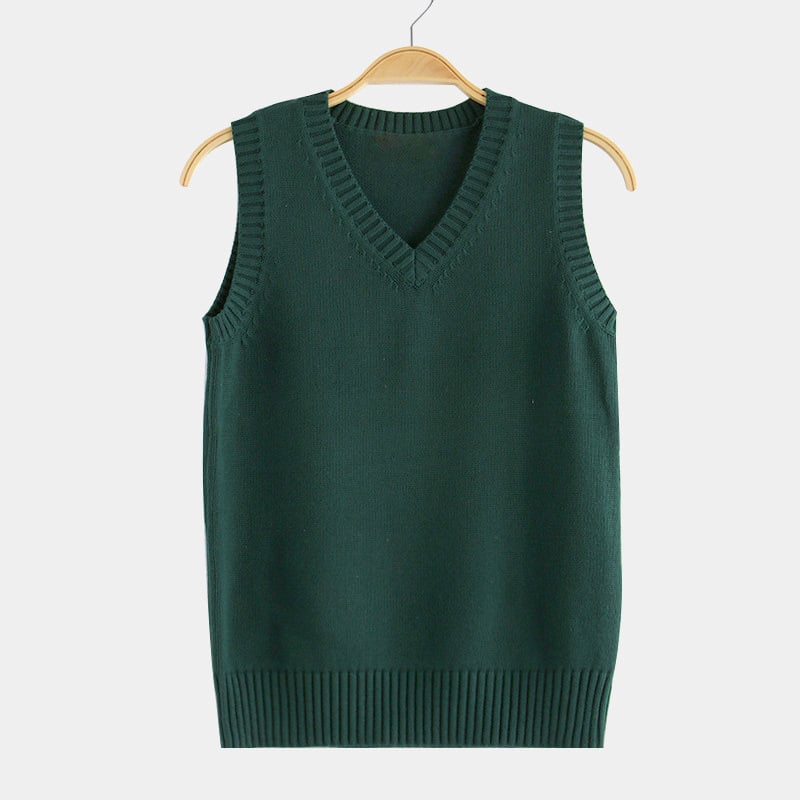 Vesta tricot JK stil, decolteu în V, tricot din bumbac pentru toamnă-iarnă