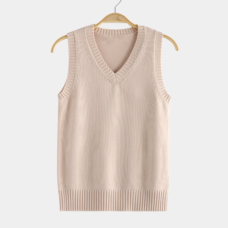 Vesta tricot JK stil, decolteu în V, tricot din bumbac pentru toamnă-iarnă