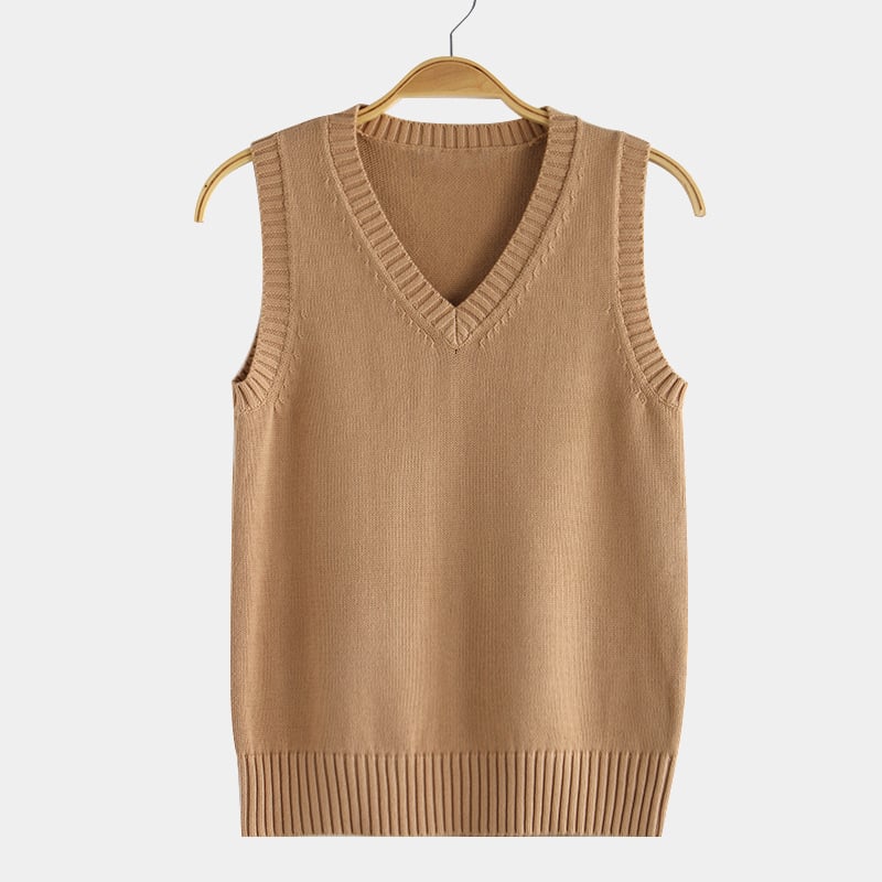 Vesta tricot JK stil, decolteu în V, tricot din bumbac pentru toamnă-iarnă