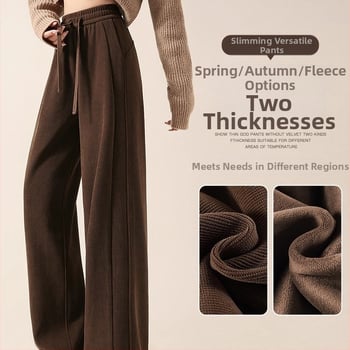 Moteriškos chenille audinio platus kelnės su fleece vidumi, aukštas liemuo, 3/4 ilgis