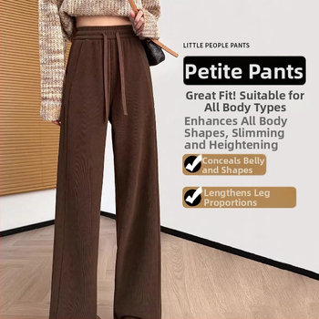 Moteriškos chenille audinio platus kelnės su fleece vidumi, aukštas liemuo, 3/4 ilgis