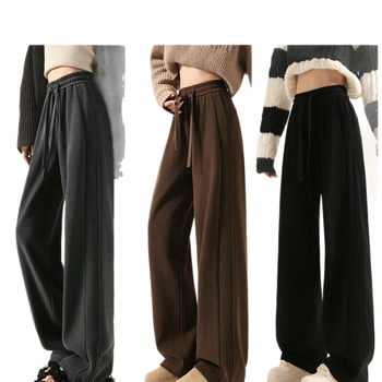 Moteriškos chenille audinio platus kelnės su fleece vidumi, aukštas liemuo, 3/4 ilgis