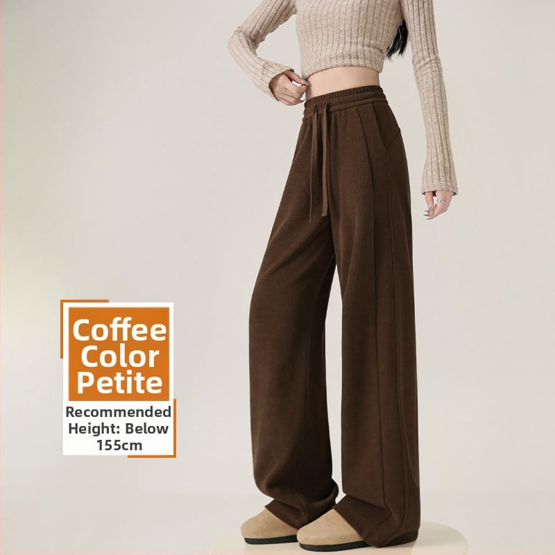 Moteriškos chenille audinio platus kelnės su fleece vidumi, aukštas liemuo, 3/4 ilgis