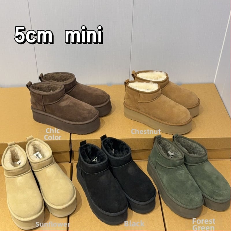 Žiemos sniego bateliai su kailio ir odos viršutine dalimi, viduje megzti vilnos įdėklai, EVA padas, platforma, slip-on