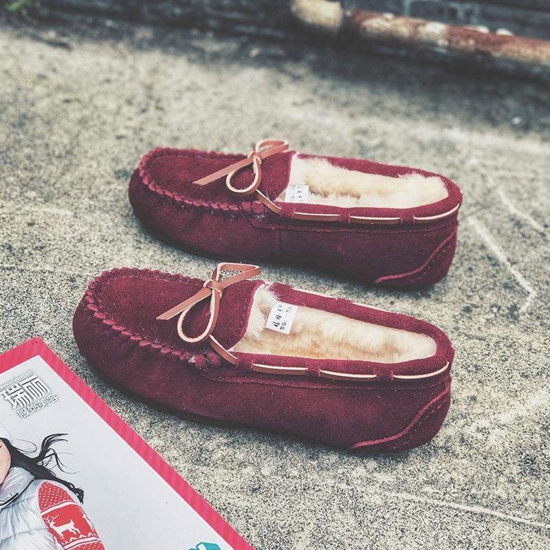 Női bőr loaferek gyapjú béléssel, slip-on, csíkos mintázat, TPU talp, 6–8 cm vastag sarok