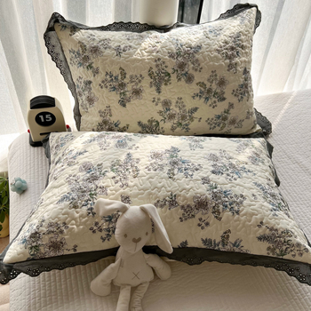 Csipkés párnahuzat, 100% pamut, nyomtatott és steppelt szövés, reaktív festés, skandináv stílus, egy párnához, 40-count anyag