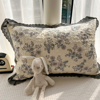 Csipkés párnahuzat, 100% pamut, nyomtatott és steppelt szövés, reaktív festés, skandináv stílus, egy párnához, 40-count anyag