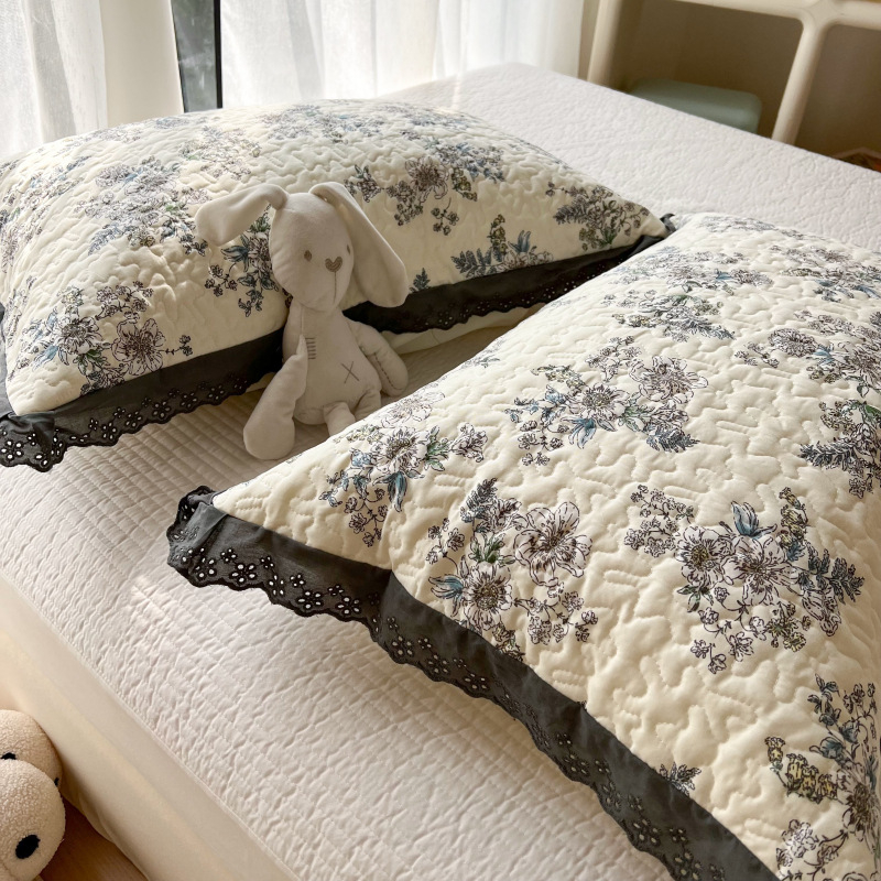 Csipkés párnahuzat, 100% pamut, nyomtatott és steppelt szövés, reaktív festés, skandináv stílus, egy párnához, 40-count anyag