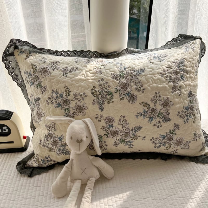 Csipkés párnahuzat, 100% pamut, nyomtatott és steppelt szövés, reaktív festés, skandináv stílus, egy párnához, 40-count anyag