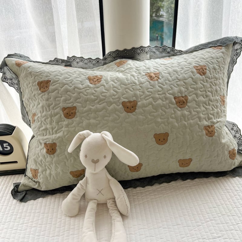 Csipkés párnahuzat, 100% pamut, nyomtatott és steppelt szövés, reaktív festés, skandináv stílus, egy párnához, 40-count anyag