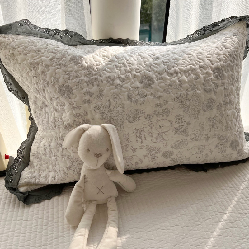 Csipkés párnahuzat, 100% pamut, nyomtatott és steppelt szövés, reaktív festés, skandináv stílus, egy párnához, 40-count anyag