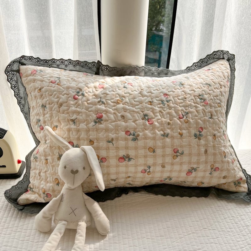 Csipkés párnahuzat, 100% pamut, nyomtatott és steppelt szövés, reaktív festés, skandináv stílus, egy párnához, 40-count anyag