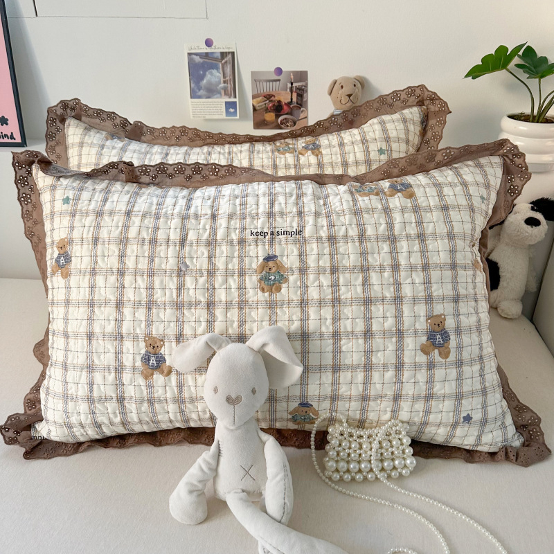 Csipkés párnahuzat, 100% pamut, nyomtatott és steppelt szövés, reaktív festés, skandináv stílus, egy párnához, 40-count anyag